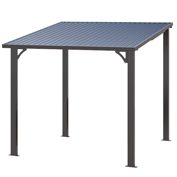 AECOJOY 8 ft. x 8 ft. Hardtop Gazebo Dark Gray Lean to Metal Patio Cover