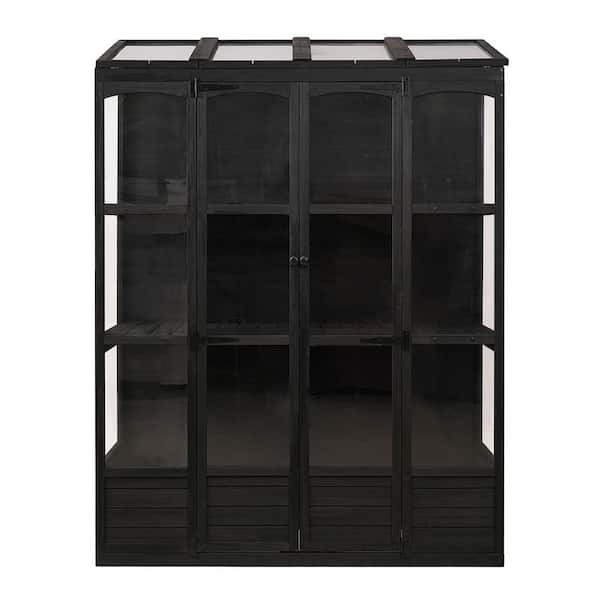 ITOPFOX 57.9 in. W x 29.1 in. D x 78.1 in. H Wooden Black Greenhouse with 4 Independent Skylights and 2 Folding Middle Shelves