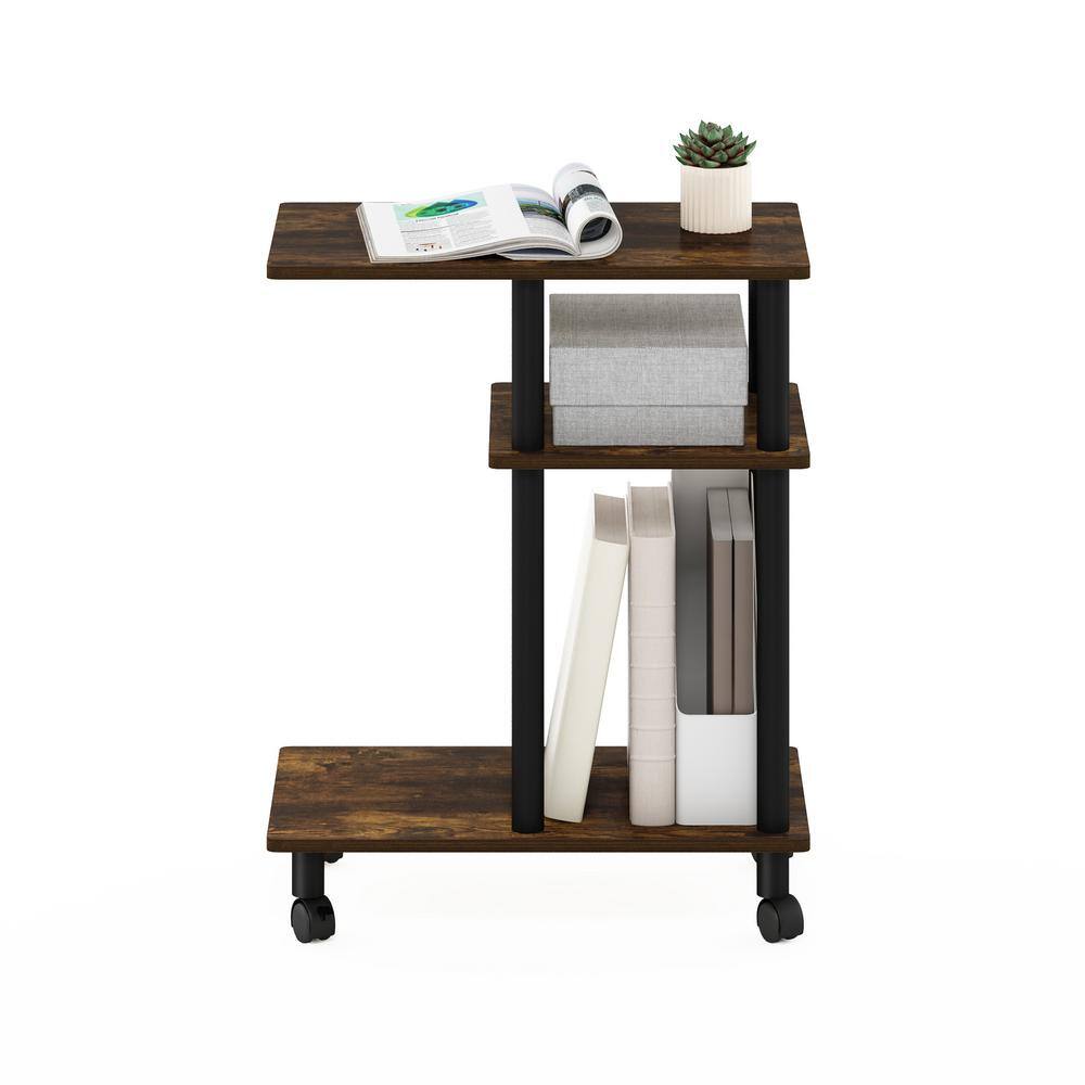 Amber Pine & Black Engineered Wood U-Shaped Side Table on Casters