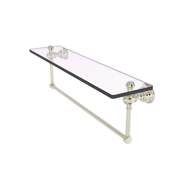 Allied Brass Carolina 22 in. W x 7 in. H x 5.54 in. D Brass Rectangular Glass Shelf with Integrated Towel Bar in Polished Nickel