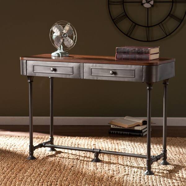 Southern Enterprises Cora Dark Tobacco and Industrial Gray Storage Console Table