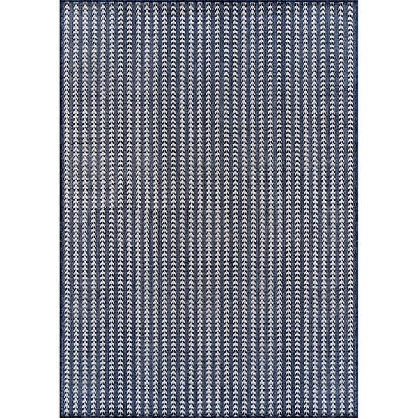 Arrow Navy 10 ft. x 14 ft. Chevron Striped Washable Indoor Outdoor Area Rug