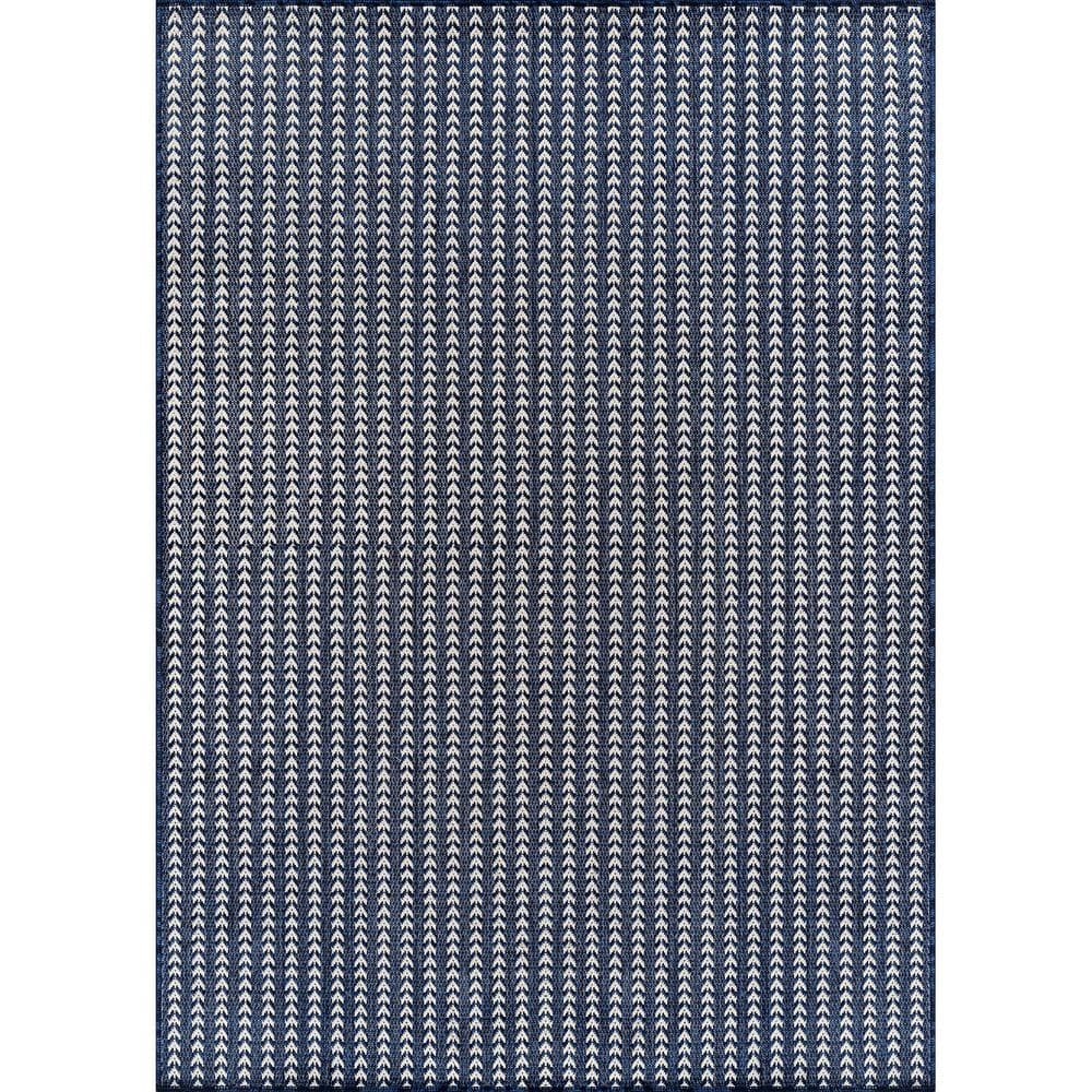 Arrow Navy 8 ft. x 10 ft. Chevron Striped Washable Indoor Outdoor Area Rug price history on PriceWatchPro