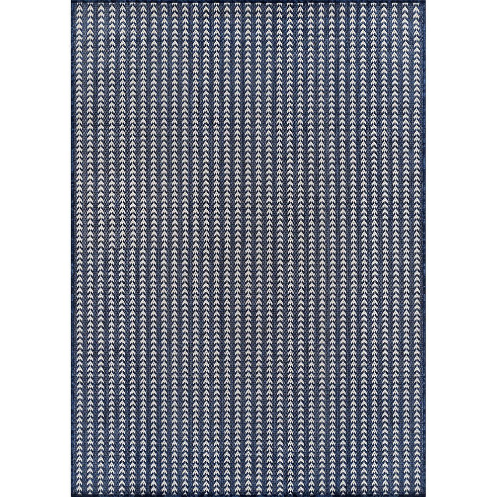 Arrow Navy 8 ft. x 10 ft. Chevron Striped Washable Indoor Outdoor Area Rug