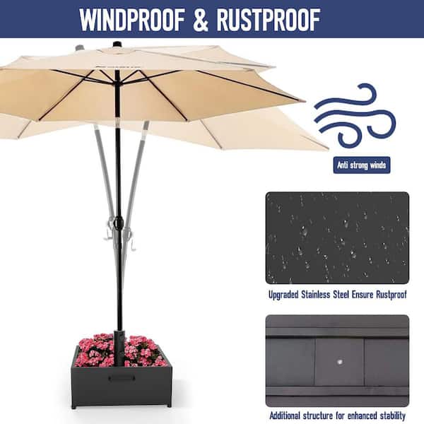 200lb patio umbrella base with wheels SenQWFa 14.8 lb. Metal Patio Umbrella Base in Black with Wheels Fillable Planter Stand Heavy Duty Max 200lb Capacity