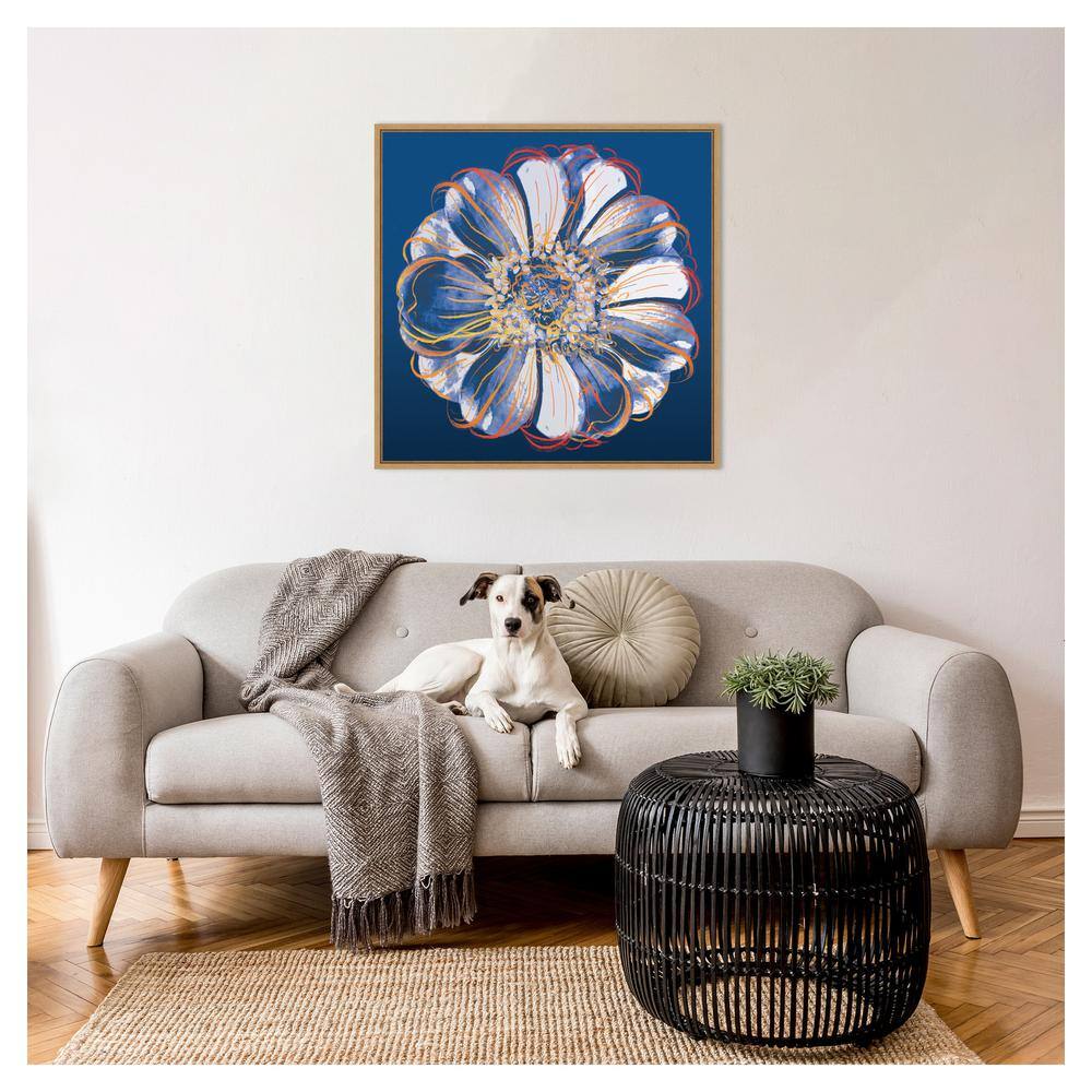Flower Pop Pastel I Abstract Blue and Orange Canvas Art with Maple Frame