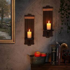 BSTKEY Wooden Wall-Mounted Candle Holders (2-Pack) – Black Farmhouse Sconces For Pillar Candles