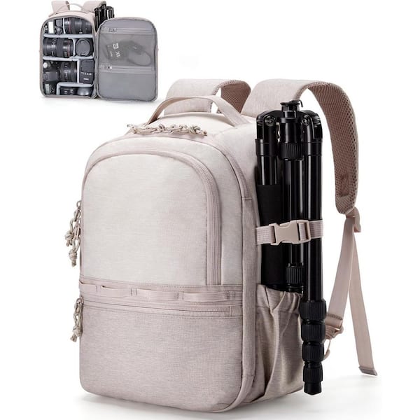 Camera Backpack DSLR SLR Small Bag for Photographers with Shoulder Strap 2-in-1 Travel Fits 12.9 iPad Beige