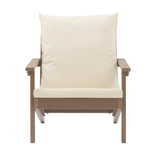 Mondawe 1-Piece HIPS Plastic Outdoor Sofa Reclining Chair Patio Couch with Beige Cushions
