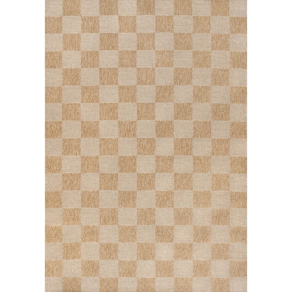 Mason Easy Jute Geometric Boho Checker Weave Natural/Beige 8 ft. x 10 ft. Indoor/Outdoor Area Rug