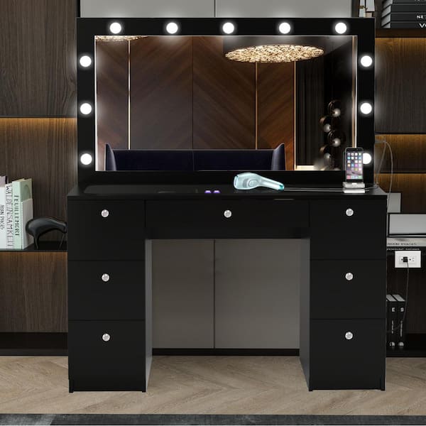 BOAHAUS Yara Black Finish, 7 Drawers 55 in. W Dresser with Mirror