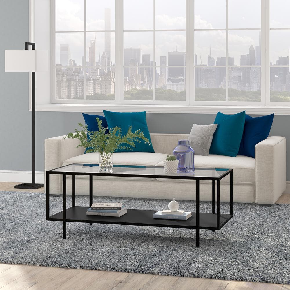 Mid-Century Blackened Bronze 45'' Glass Top Coffee Table
