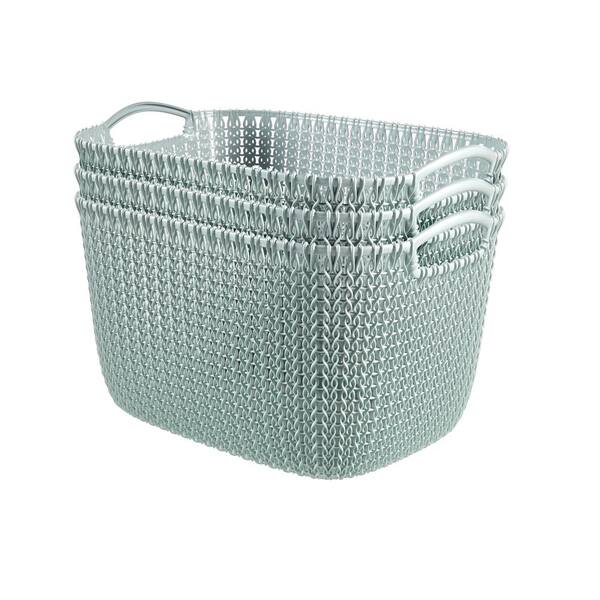 Curver 20 Qt. Knit Rectangular Resin Large Storage Basket Set in Misty Blue (3-Piece)
