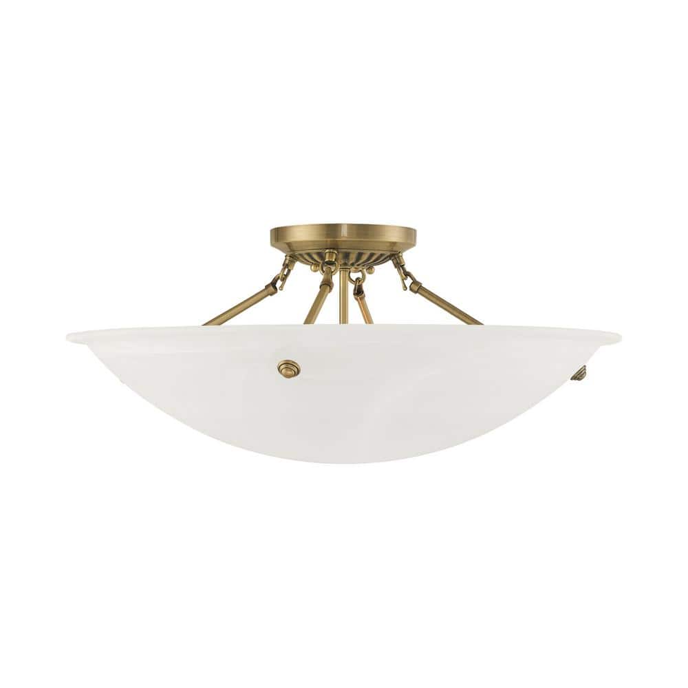 Antique Brass 4-Light Ceiling Mount with White Alabaster Glass