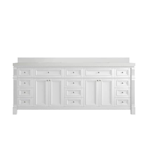 Willow Collections Paris 84 in. W x 22 in. D x 36 in. H Double Sink Bath Vanity in White with 2 in. White qt. Top