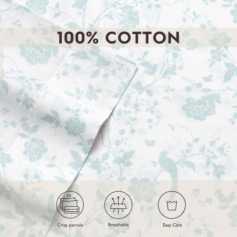 Queen White Cotton Floral Sateen Sheet Set