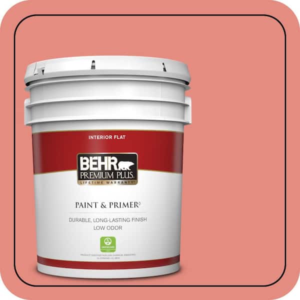 BEHR PREMIUM PLUS 5 gal. #190D-5 Peony Pink Flat Low Odor Interior Paint & Primer