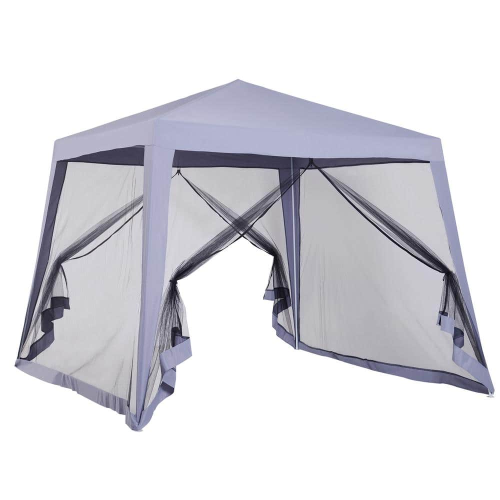 Gray 10' x 10' Steel Outdoor Gazebo with Mesh Sidewalls
