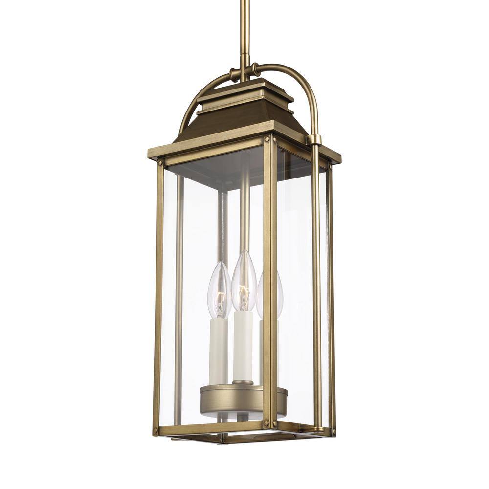 Distressed Brass and Glass Outdoor Hanging Lantern