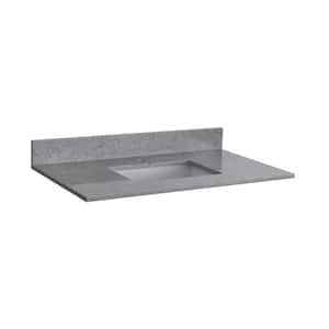 37 in. W x 22 in. D Engineered Stone Composite White Rectangular Single Sink Bathroom Vanity Top in Gray