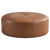 Ashcroft Furniture Co Romeo Tan Brown Genuine Leather Round 36 in Ottoman HMD01843