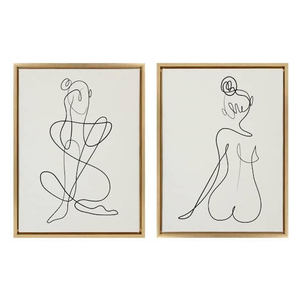 2-Piece Sylvie "Thinking of You Line" by Drawings Framed Art Print Set 24 in. x 18 in.