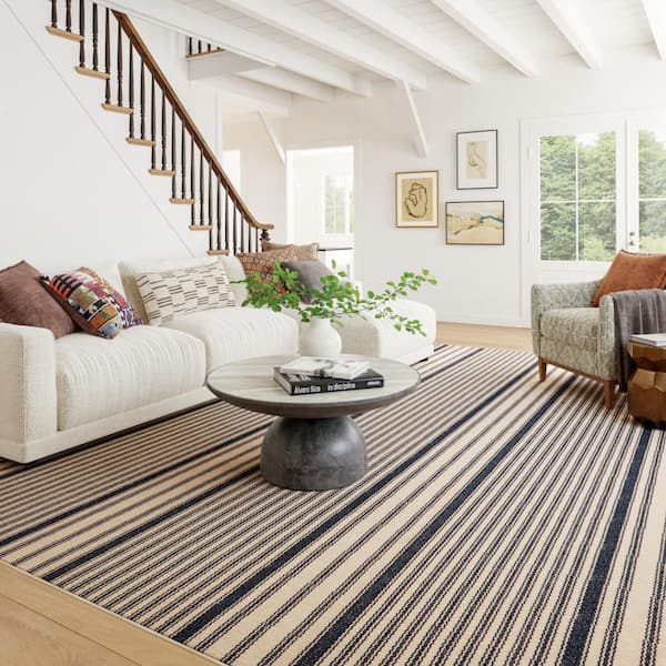 9 ft. x 12 ft. Navy Clemira Coastal Striped Indoor Area Rug