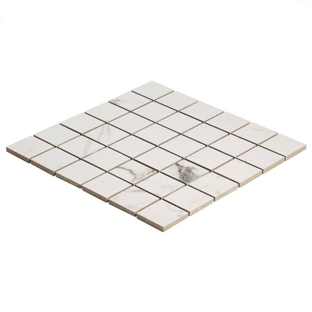 Statuario Venato Matte Porcelain Mosaic Tile Sheet for Indoor/Outdoor Use