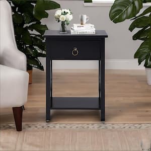 Black Night Stand Bedside Table with Drawer Wooden Side Tables Bedroom Night Stand 21.6 in. H x 12 in. W x 16 in. D