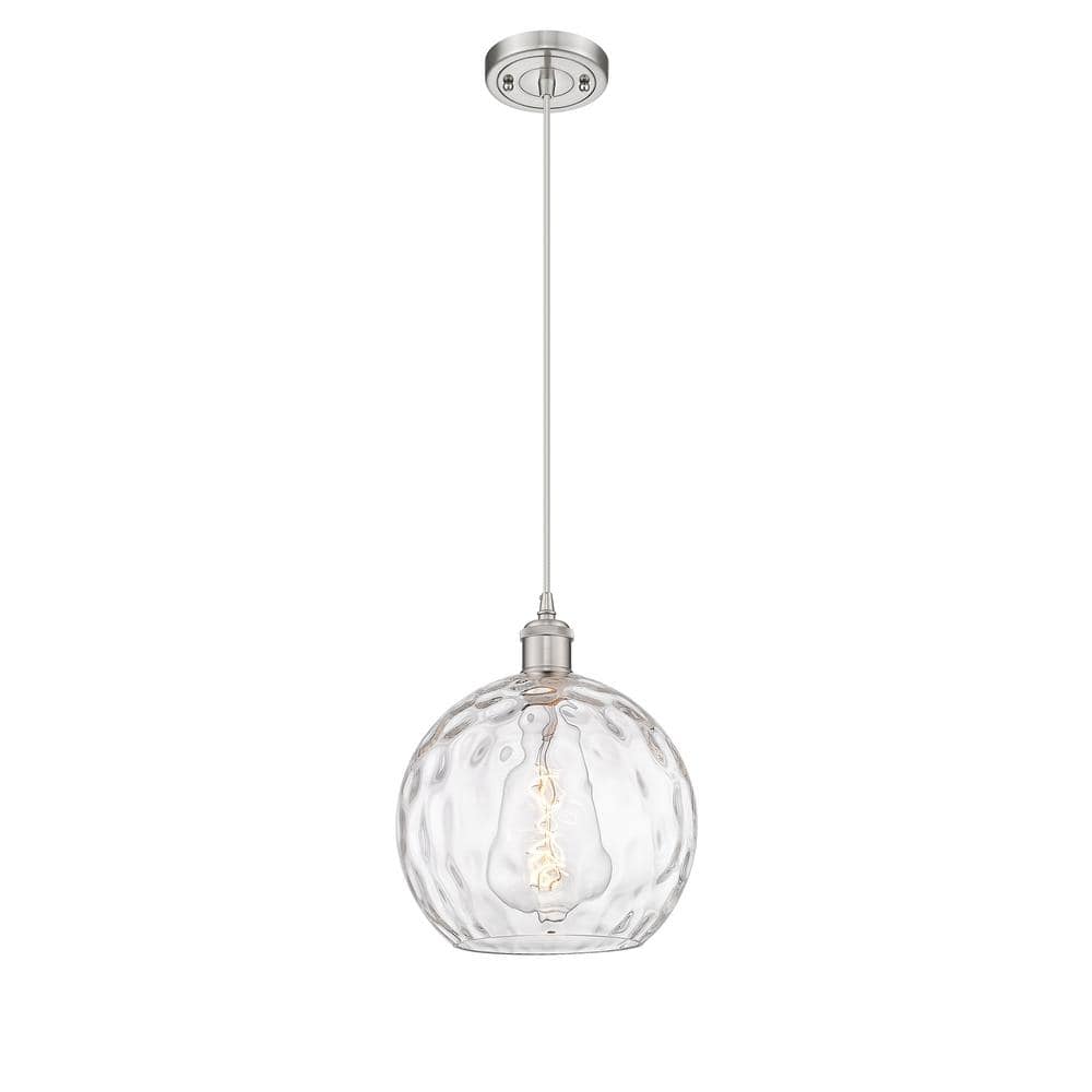 Athens Clear Water Glass Globe Pendant Light with Satin Nickel Finish
