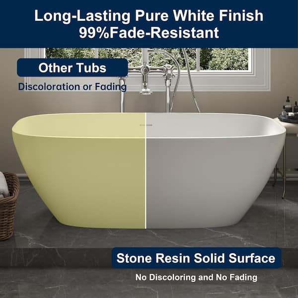 Milan 67 in. Stone Resin Solid Surface Matte Flatbottom Freestanding Bathtub in White
