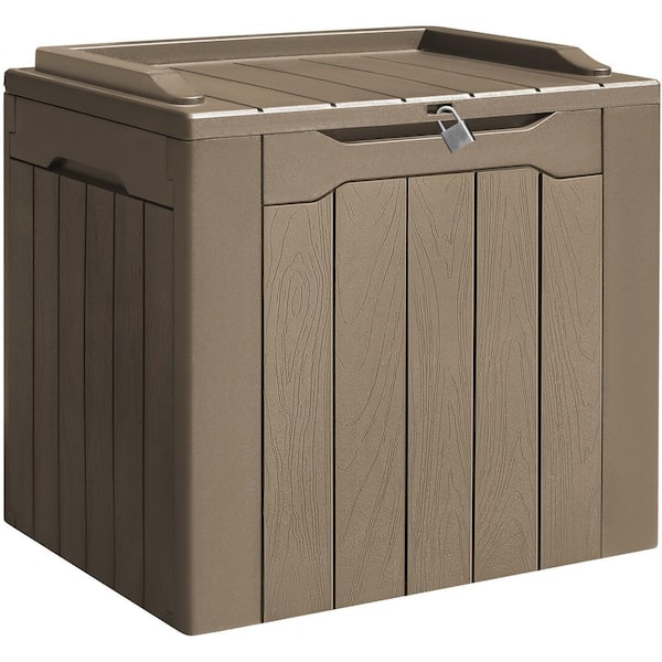 Tozey 32 Gal. Lockable Resin Outdoor Deck Box for Package Delivery, Mocha