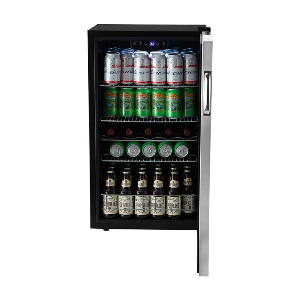 Stainless Steel 105-Can Beverage Cooler with Reversible Glass Door