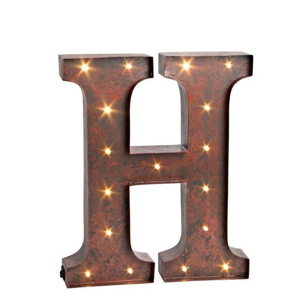 Gerson 12 in. H "H" Rustic Brown Metal LED Lighted Letter