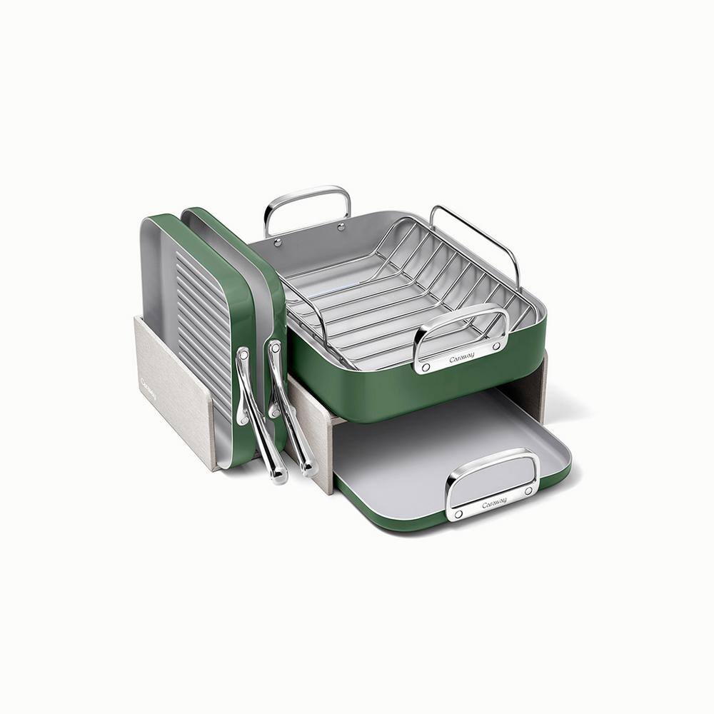 Sage Non-Stick Ceramic Square Cookware Set with Grill Pan
