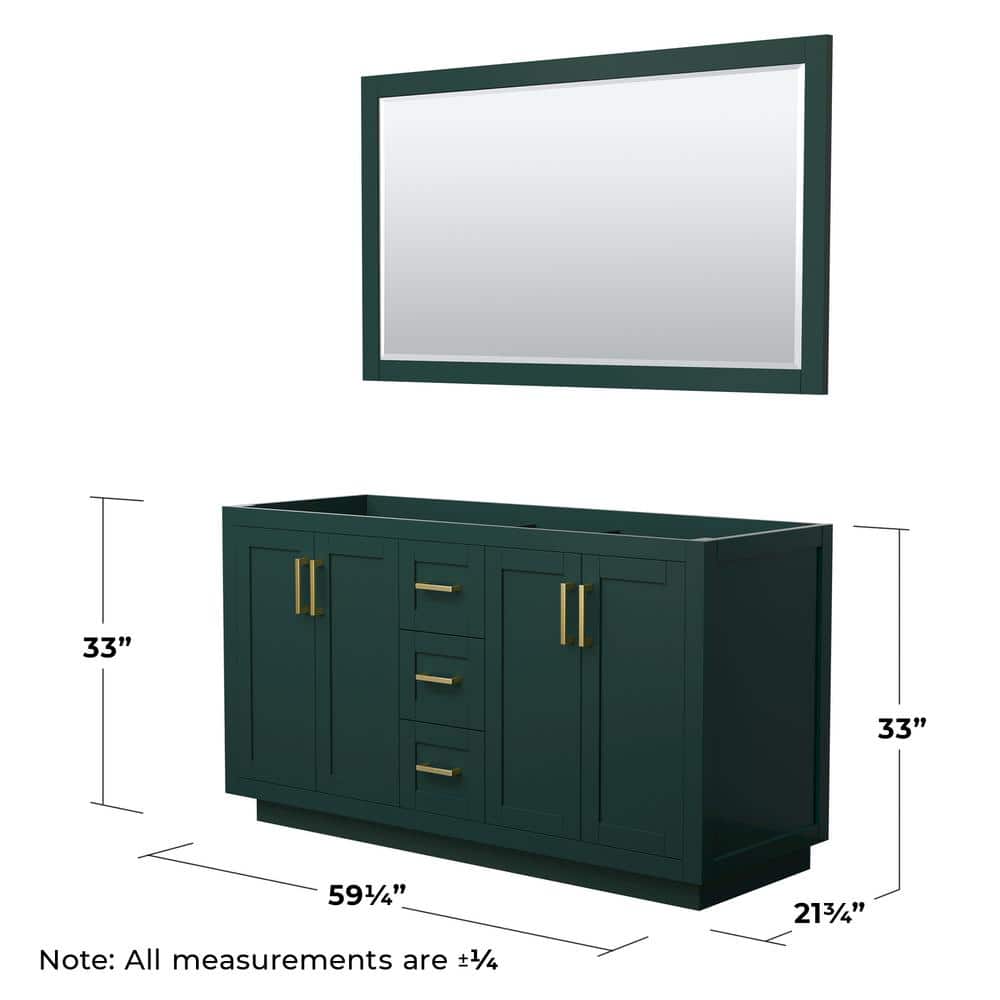 Miranda 60" Green Double Bathroom Vanity with Brushed Gold Trim