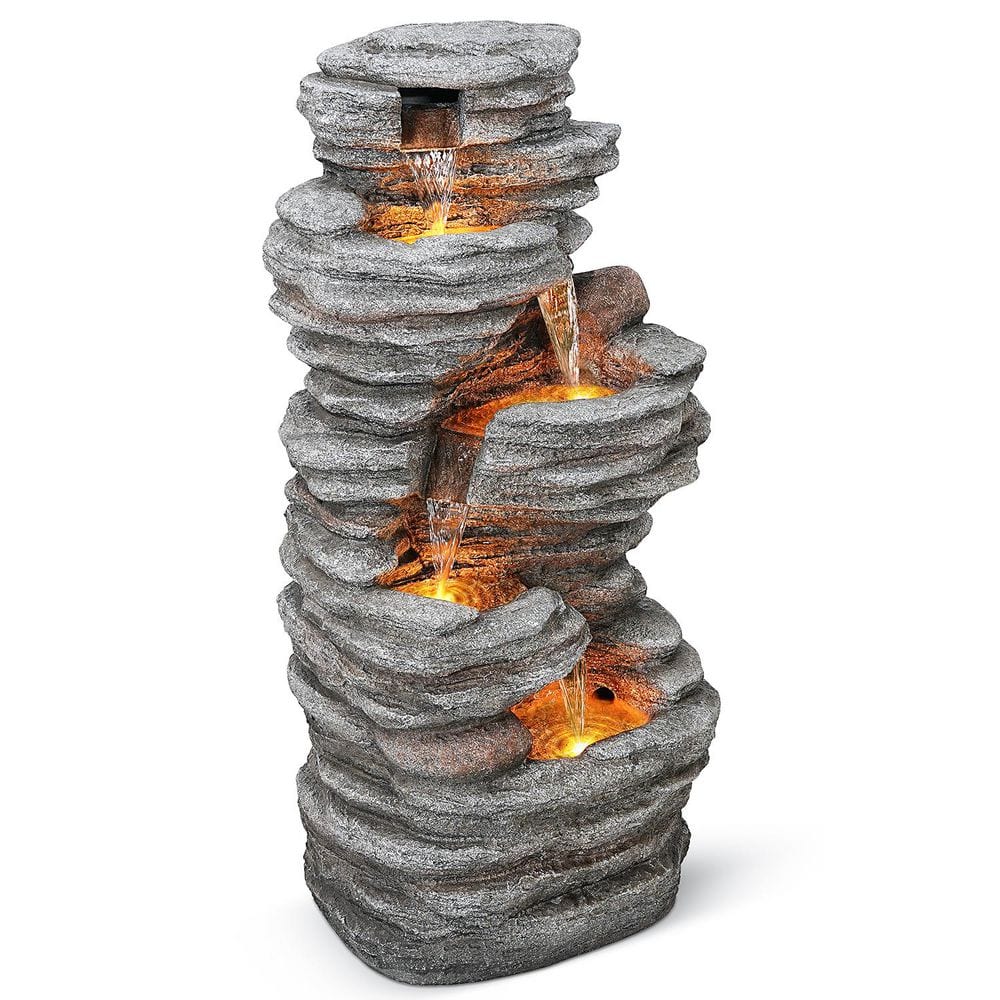 Outdoor 40 in. Electric Resin 5-Tier Tiered Fountain with LED Lights, Submersible Pump, and Ambient Sound price history on PriceWatchPro