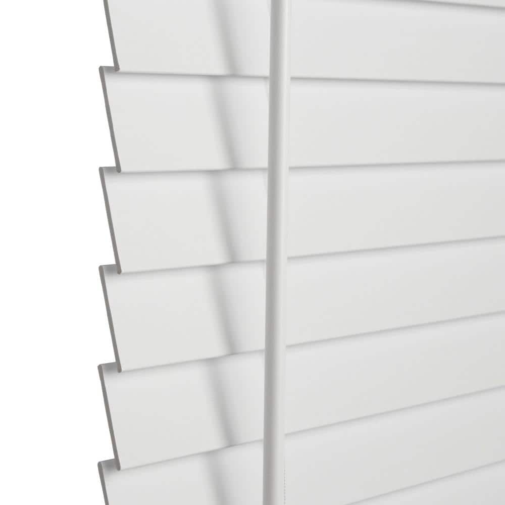 Size 22.5x48 Color White Home Decorators Collection White Cordless Faux Wood Blinds for Windows with 2 in. Slats - 23 in. W x 48 in. L (Actual Size 22.5 in. W x 48 in. L)