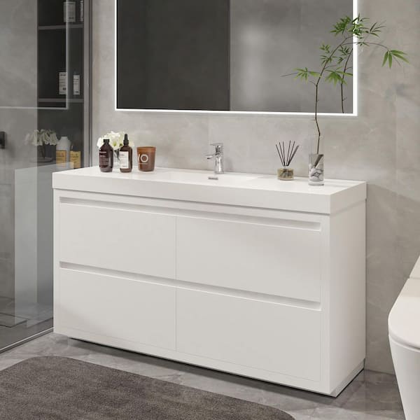 Annecy 48 in. W x 18.5 in. D x 32 in. H Bathroom Vanity in White with Single Basin Top in White Resin