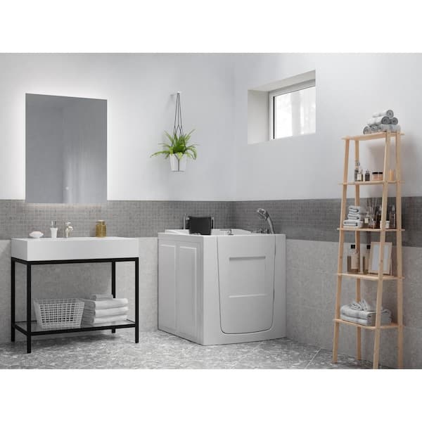 Universal Collection 32 in. L x 37 in. W Right Side Drain Combination Jetted Bathtub in White with Fast Fill Faucet Set