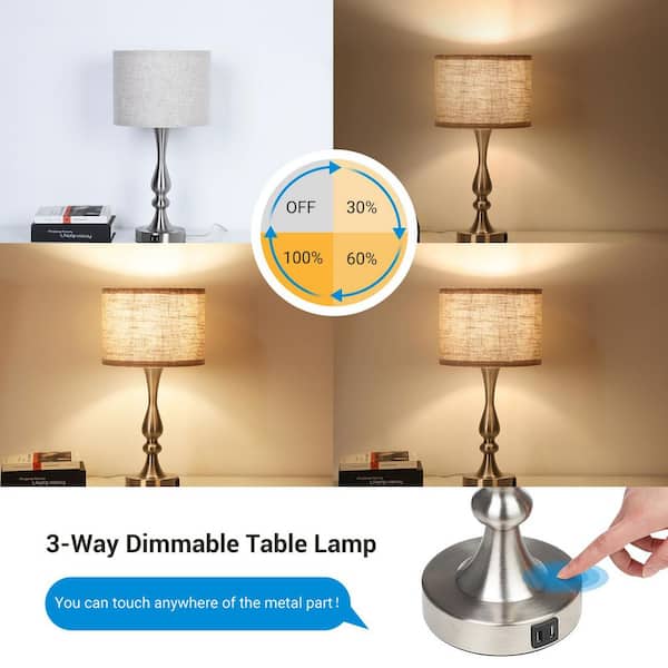 Laraine 20.7 in. Silver Touch Control 3-Way Table Lamp with 2-USB Ports, 6-Watt LED Bulb Included