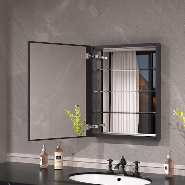 Sylanor Keen 23 in. x 30 in. Framless Recessed or Surface-Mount Rectangular Aluminum Medicine Cabinet with Mirror in Matte Black