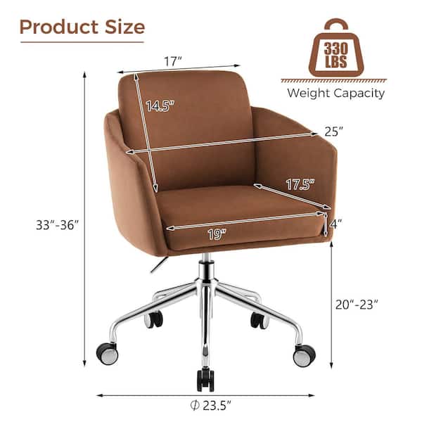 Costway Coffee Farbic Adjustable Home Office Chair Swivel Computer Chair  Vanity Chair with Armrest HV10095CF - The Home Depot