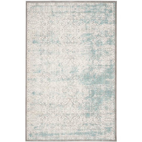 Passion 11 ft. x 15 ft. Turquoise/Ivory Distressed Border Area Rug