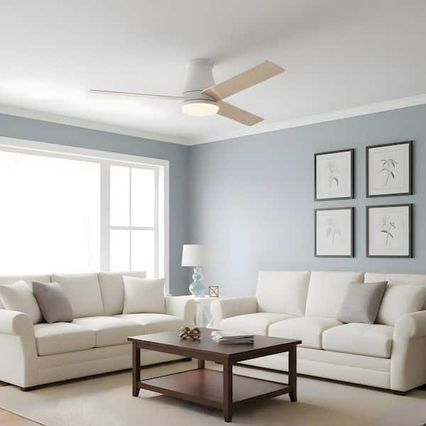 48 in. LED Indoor White Low Profile Ceiling Fan with Light Kit, Bi-Color Fan Blades, Remote Controls