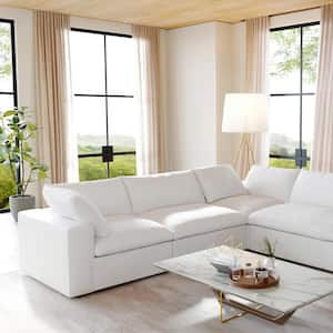 118 in. Square Arm 4-Piece Linen L-Shaped Sectional Sofa Corner Cloud Couch in White