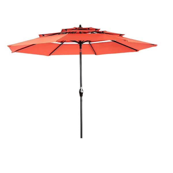 10 ft. Aluminium Market Tilt Patio Umbrella with Hand Crank Tilt in Orange