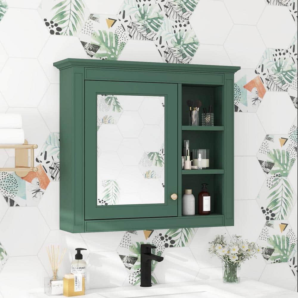 30 in. W x 28 in. H Green Rectangular Surface Wall Mounted Medicine Medicine Cabinet with Mirror, Adjustable Shelves price history on PriceWatchPro