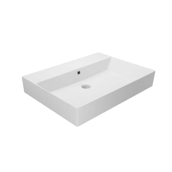 WS Bath Collections Energy Wall Mounted/Vessel Sink 60 Matte White Ceramic Rectangular without Faucet Hole