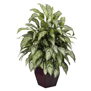 38 in. Artificial H Green Silver Queen with Decorative Planter Silk Plant